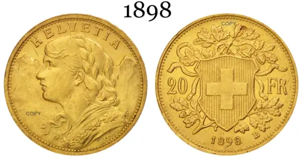 Switzerland 20 Francs 1898 Replica Coin - Image 3