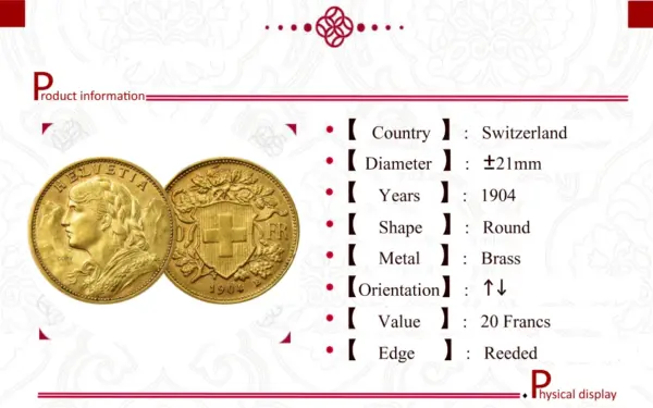Swiss 1904 Gold 20 Francs Commemorative Coin - Image 4