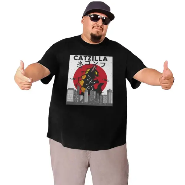 Vintage Catzilla Japanese Sunset Cat T-Shirt - Image 3