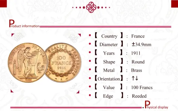 France 1911 Replica 100 Francs Gold Coin - Image 3