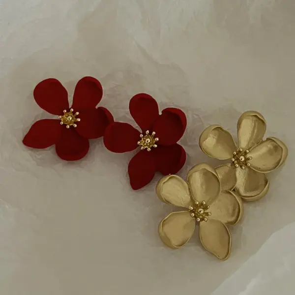 Big Red Flower Stud Earrings for Women
