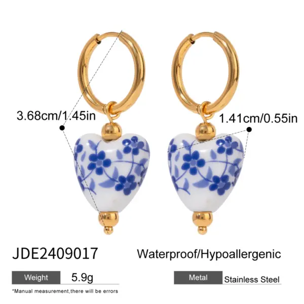 Stainless Steel Flower Heart Drop Dangle Earrings - Image 8