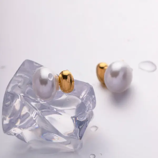 Delicate Pearl Stainless Steel Stud Earrings - Image 5