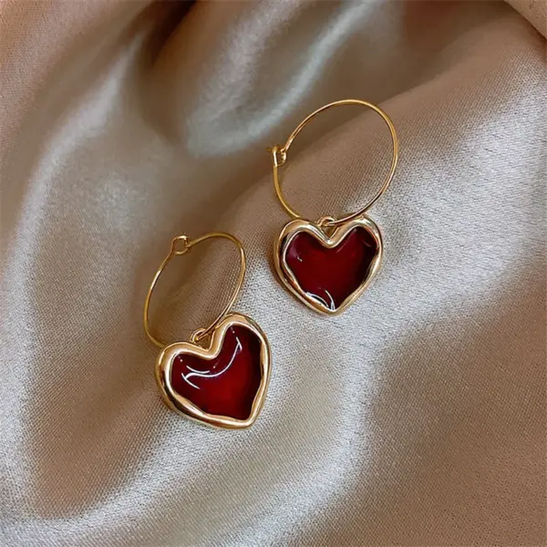 Red Heart Drop Earrings for Women - Image 13