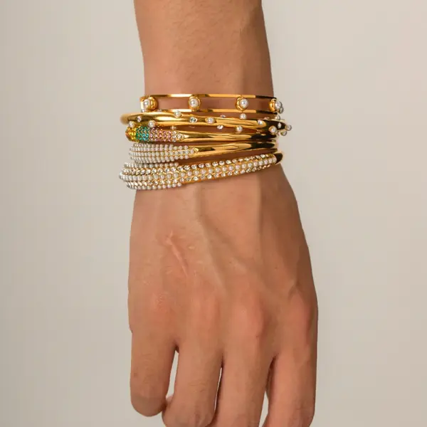 Trendy Stainless Steel Geometric Bangle Bracelet - Image 5