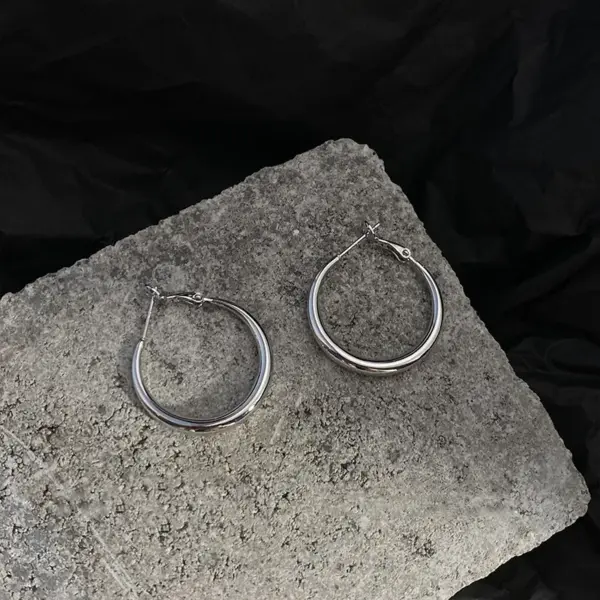 Big Round Stainless Steel Hoop Earrings - Image 11