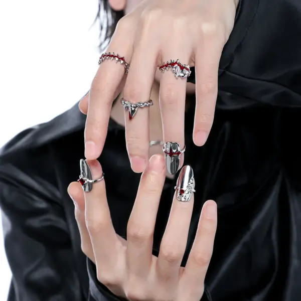 Adjustable Silver Nail Armor Ring Set - Image 3