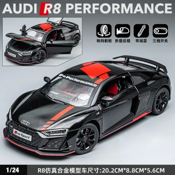 1:24 Audi R8 V10 Diecast Metal Model Car - Image 7