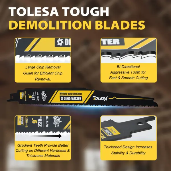 TOLESA 9 Inch Reciprocating Saw Blades 5 Pack - Image 4
