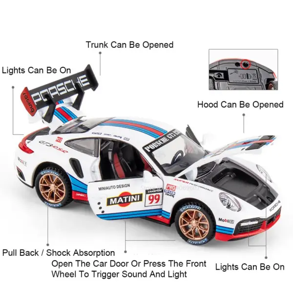 1:32 Scale 911 GT3 RSR Diecast Car Model - Image 2
