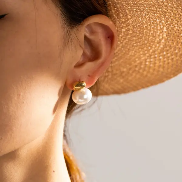 Delicate Pearl Stainless Steel Stud Earrings - Image 2