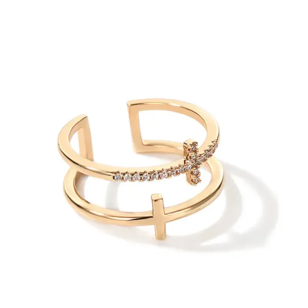 Adjustable Double-Layer Cross Zircon Ring - Image 5