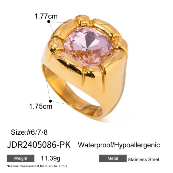 Colorful Cubic Zirconia Stainless Steel Ring - Image 9