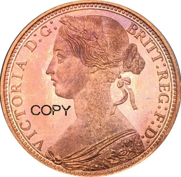 1863 Great Britain Victoria One Penny Replica Coin - Image 2