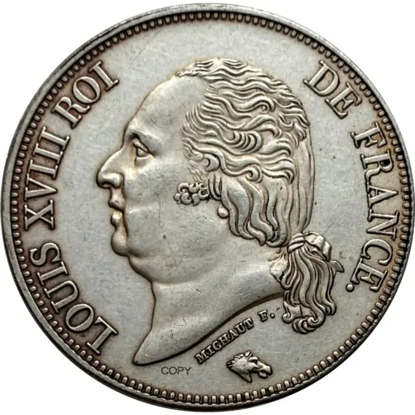 1823 Louis XVIII Silver Plated 5 Francs Coin - Image 5