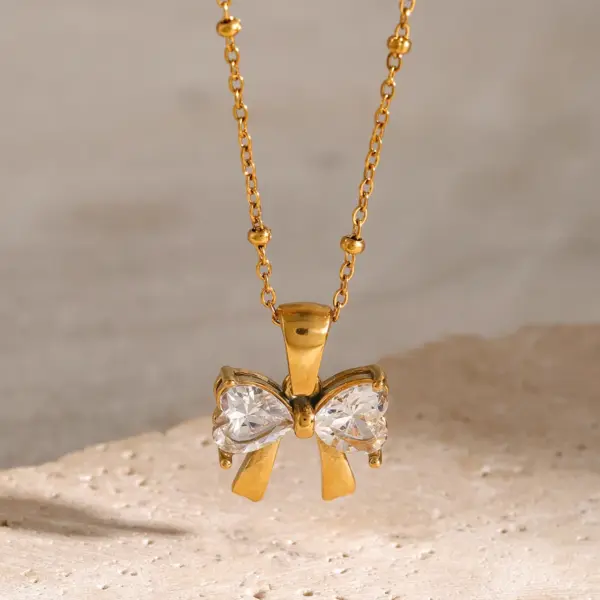 Trendy White Bowknot Stainless Steel Necklace - Image 6
