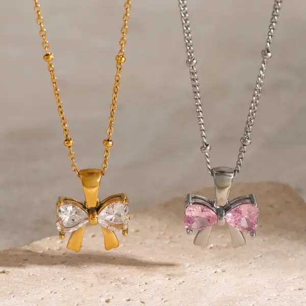 Trendy White Bowknot Stainless Steel Necklace - Image 2