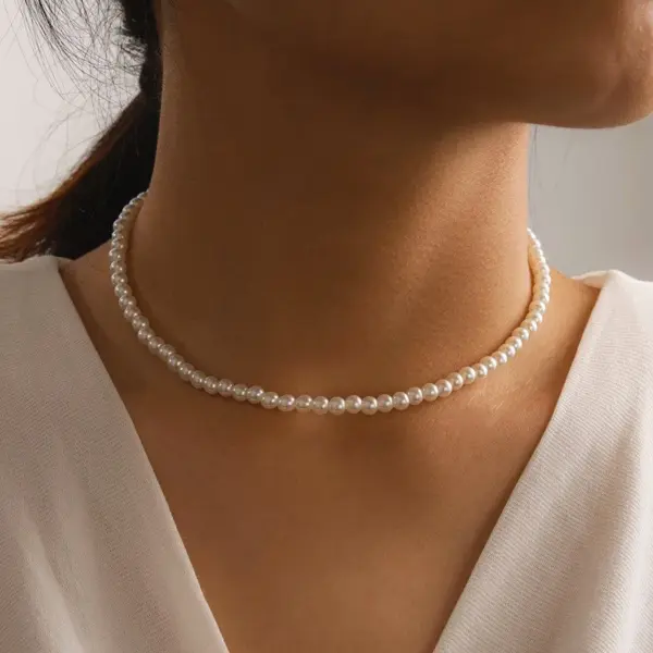 Elegant Black Ribbon Choker Necklace with Pearls - Image 8