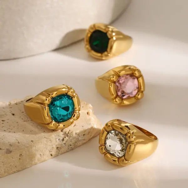 Colorful Cubic Zirconia Stainless Steel Ring - Image 5