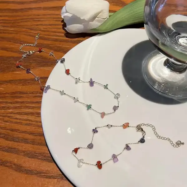 Geometric Acrylic Choker Necklace with Natural Stones - Image 3