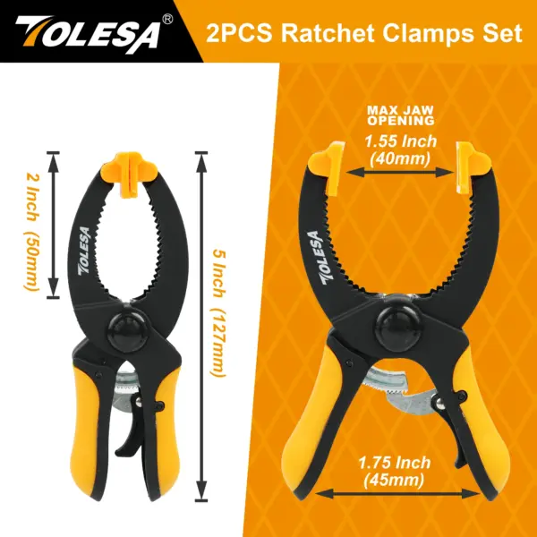 TOLESA 5-Inch Ratcheting Hand Clamps 2PCS - Image 2