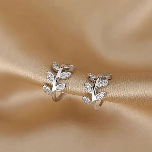 Silver Leaf Clip Earrings Set for Women and Men - Image 18