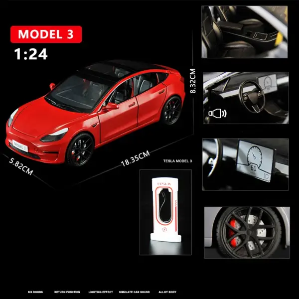 1:24 Tesla Model 3 Diecast Metal Car - Image 8
