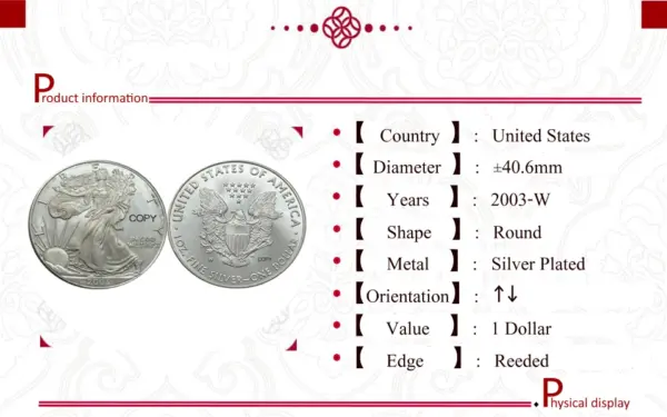 2003 Liberty Silver Plated Eagle Replica Coin - Image 5