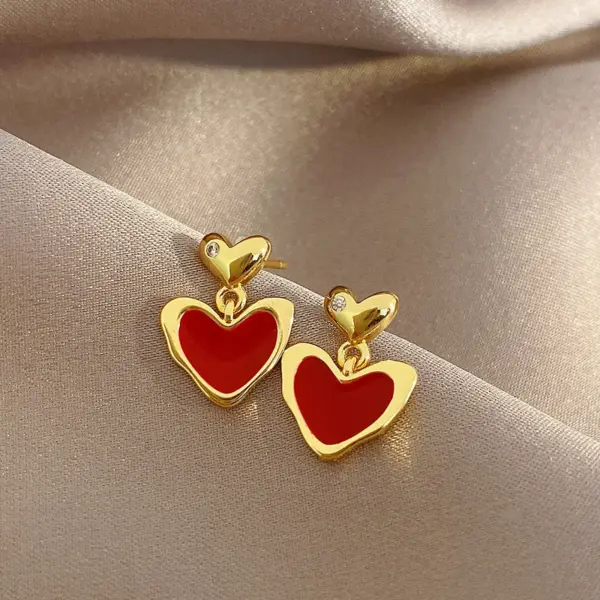 Red Heart Drop Earrings for Women - Image 16