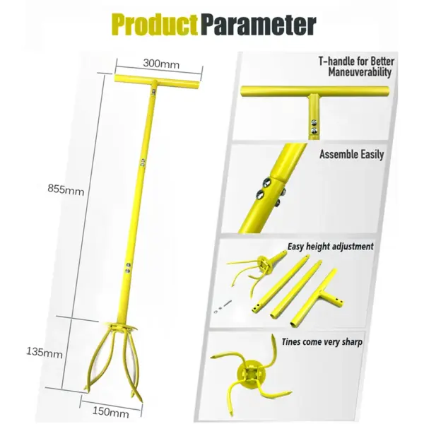 Height Adjustable Garden Tiller with Long Handle - Image 6