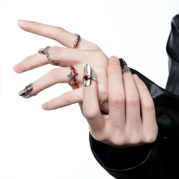 Adjustable Silver Nail Armor Ring Set - Image 2