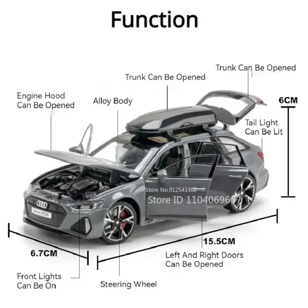 1/32 RS6 Car Model Diecast with Sound and Light - Image 2