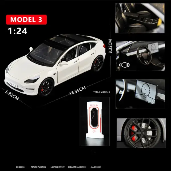 1:24 Tesla Model 3 Diecast Metal Car - Image 6