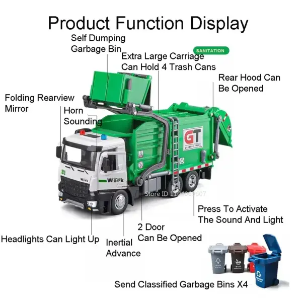1/24 Scale Diecast Garbage Truck Model Vehicle - Image 2