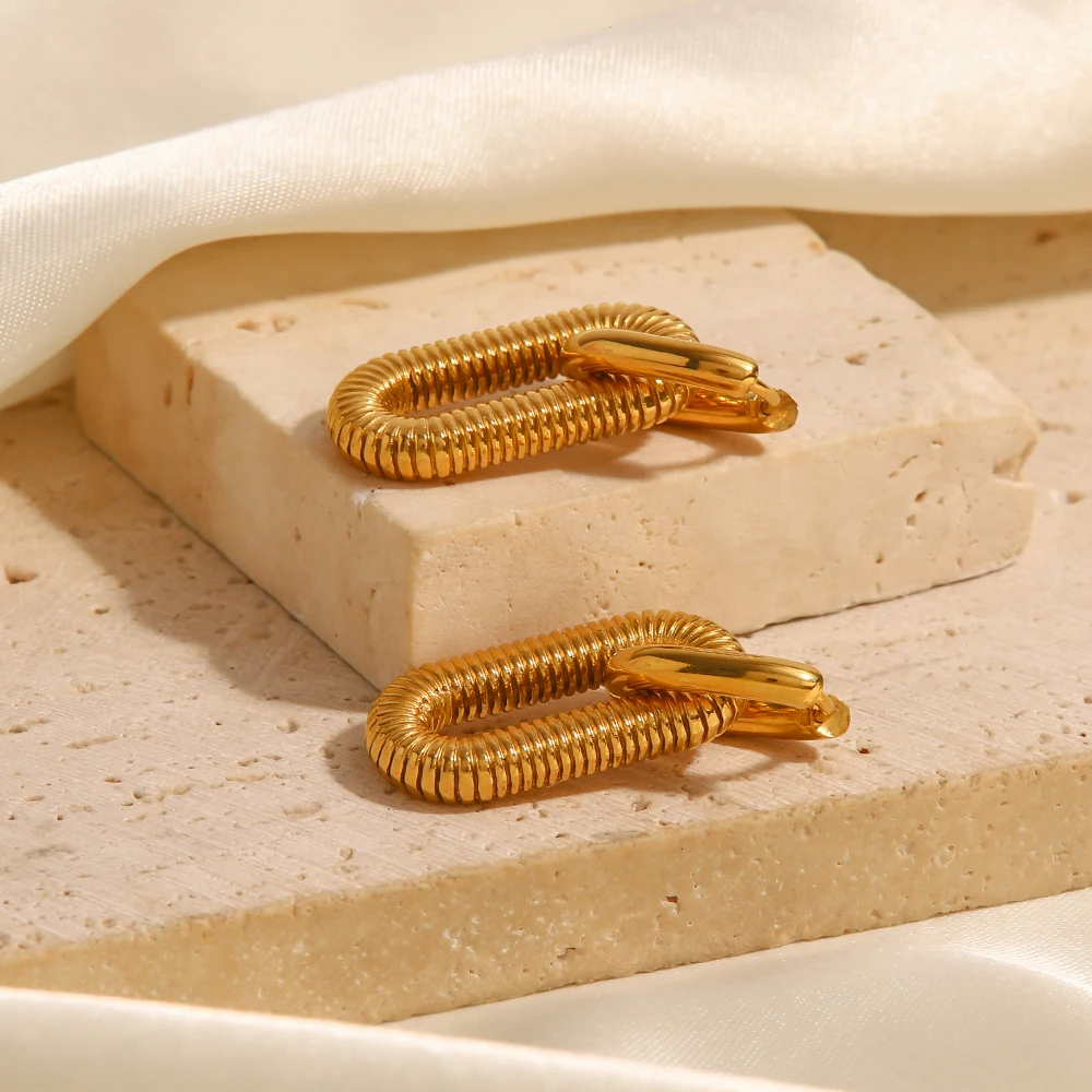 18K Stainless Steel Drop Earrings for Women 2 18K Stainless Steel Drop Earrings for Women - Image 2