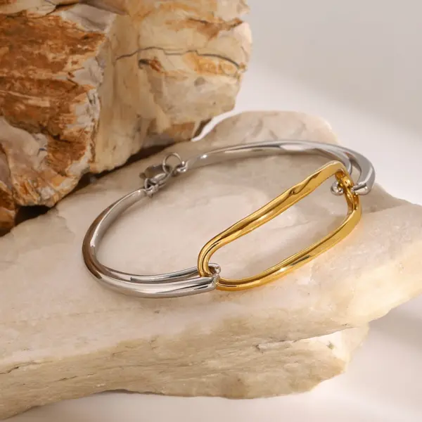 Geometric 18K Gold Stainless Steel Bangle - Image 6