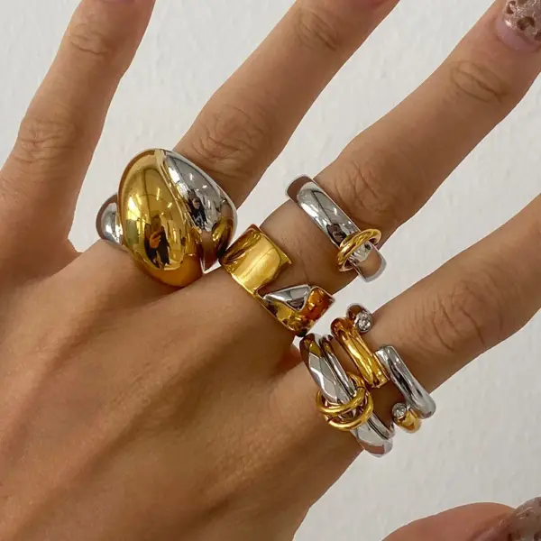 Gold and Silver Geometric Open Ring - Image 2