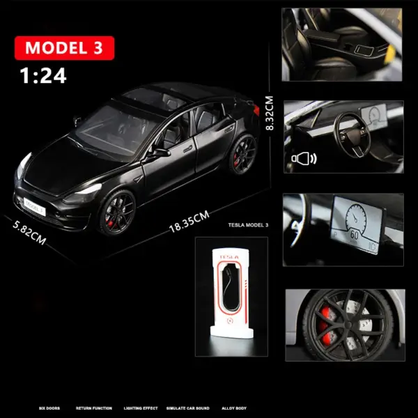 1:24 Tesla Model 3 Diecast Metal Car - Image 7