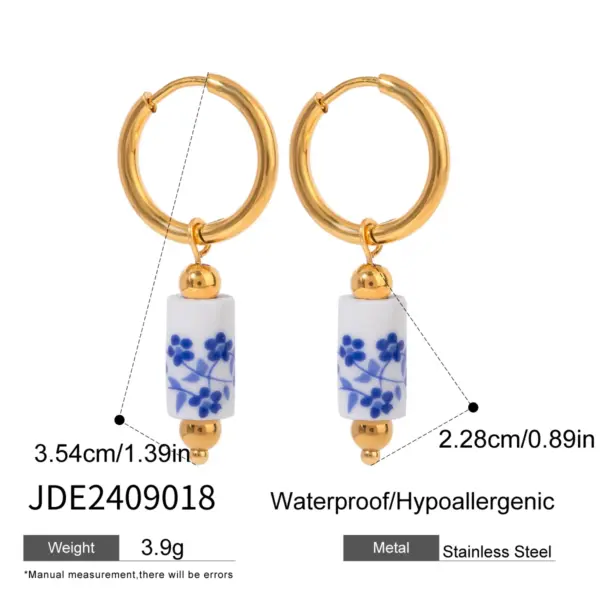 Stainless Steel Flower Heart Drop Dangle Earrings - Image 9