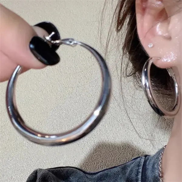 Big Round Stainless Steel Hoop Earrings - Image 3