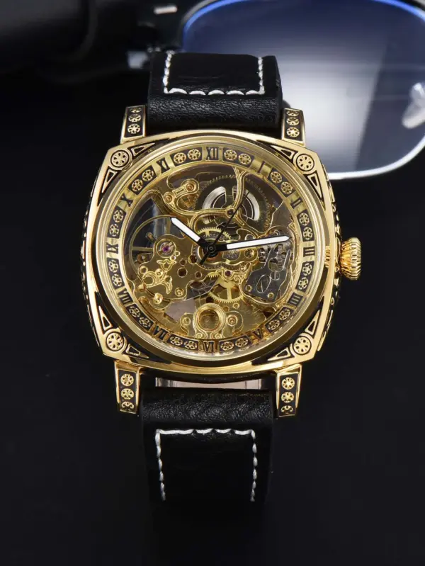 LONGLUX L8071 Retro Mechanical Leather Watch - Image 8