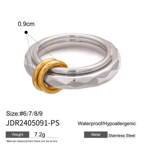 Gold and Silver Geometric Open Ring - Image 7