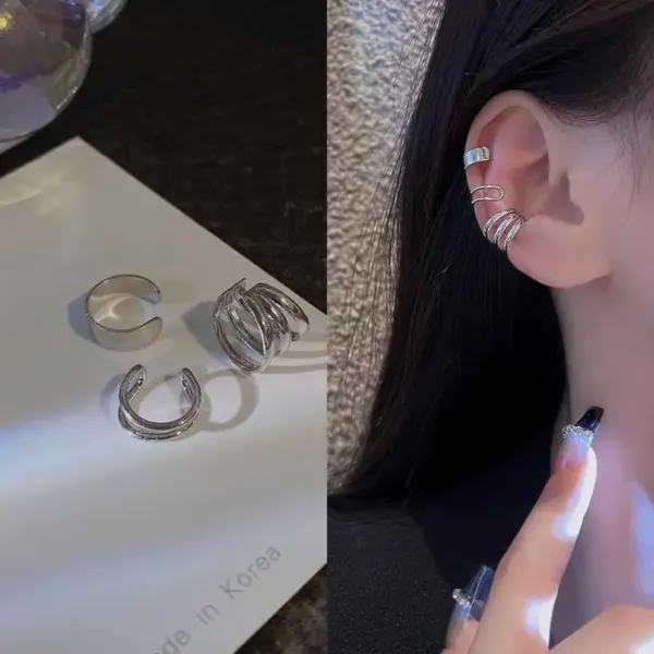 Silver Leaf Clip Earrings Set for Women and Men - Image 10