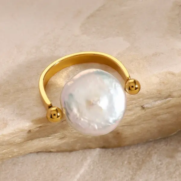 Gold Plated Stainless Steel Pearl U-shaped Ring - Image 4