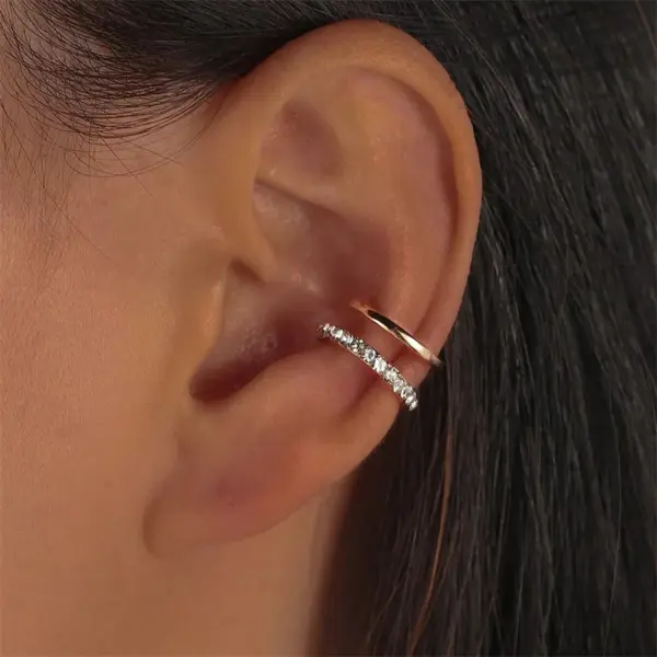 Geometric Rhinestone Clip Ear Cuff Earrings