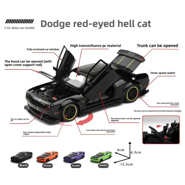 1:32 Dodge Challenger Hellcat Alloy Model Car - Image 2