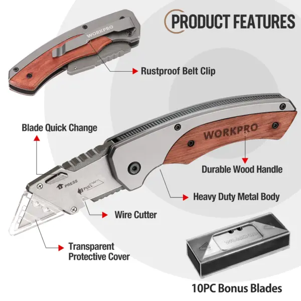 WORKPRO Folding Utility Knife with 10 Blades - Image 5