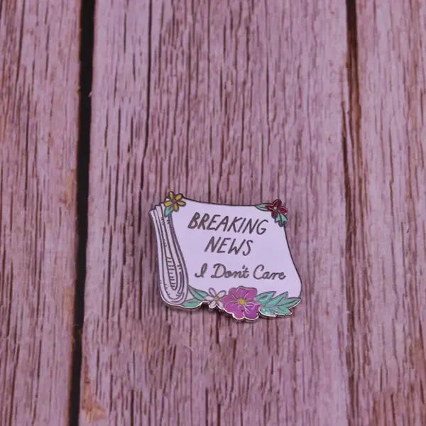 Breaking News Enamel Pin with Flowers - Image 3