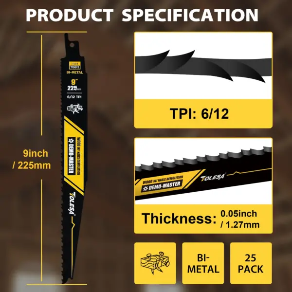 TOLESA 9 Inch Reciprocating Saw Blades 5 Pack - Image 2