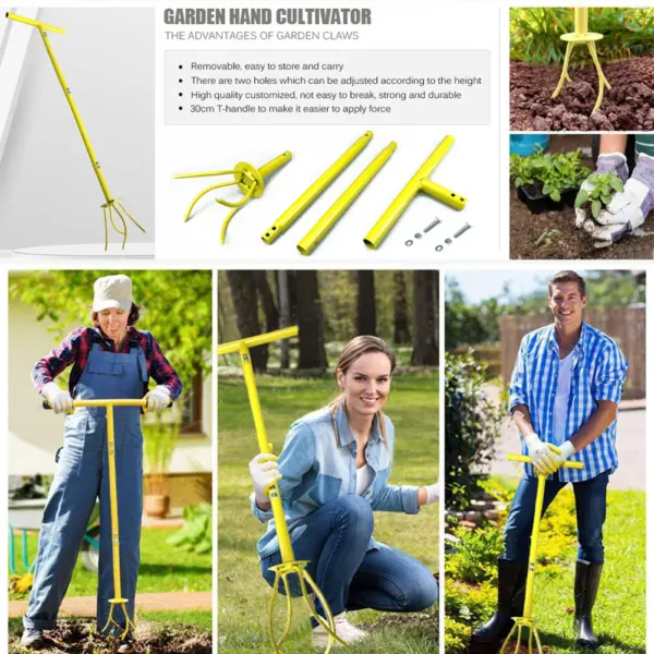 Height Adjustable Garden Tiller with Long Handle - Image 3